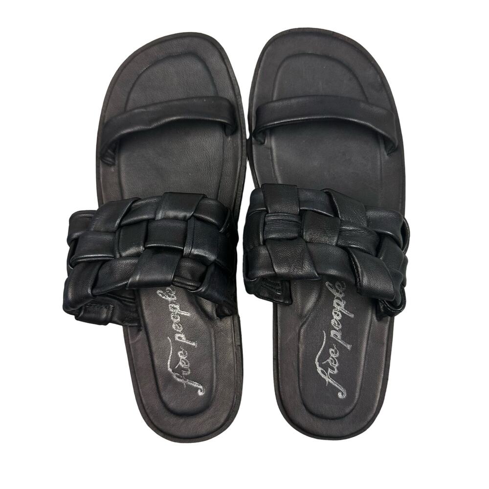 Free People Size EU 38/US 8 Womens Black Leather Woven River Slip-On Sandals